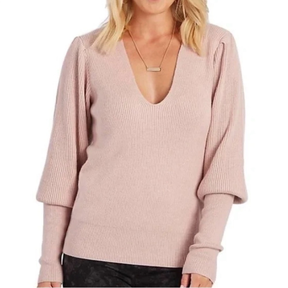 NWOT Free People Gingersnap Tunic ribbed v neck puff sleeve sweater. Size Small.